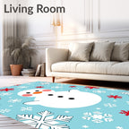 Whimsical Snowman Snowflake Snowscape Rug