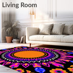 Vibrant Teal Orange Floral Mandala Rug