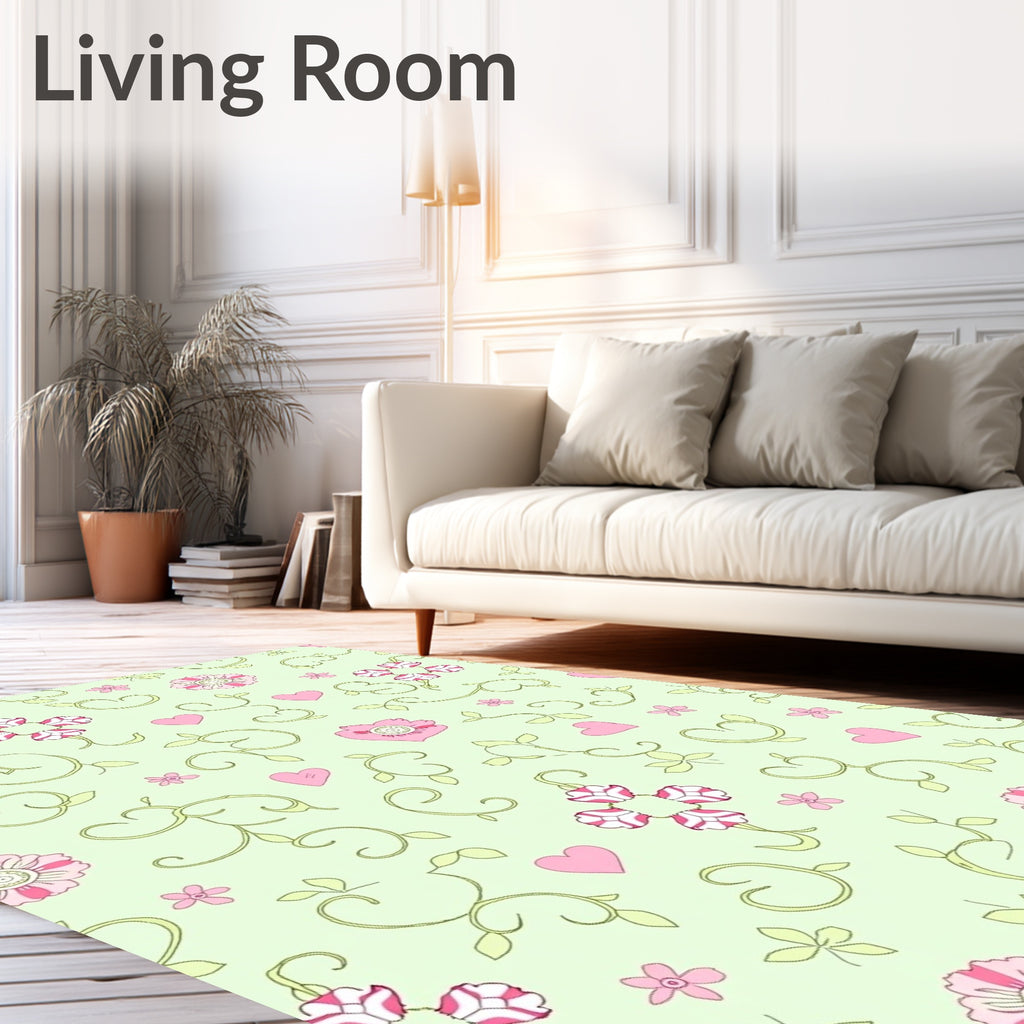 Sweet Hearts Pink Floral Vines Rug