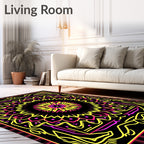 Vibrant Pink Yellow Mandala Symmetry Rug