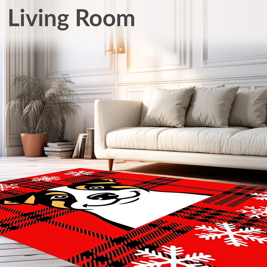 Red Tartan Dog Snowflake Border Rug