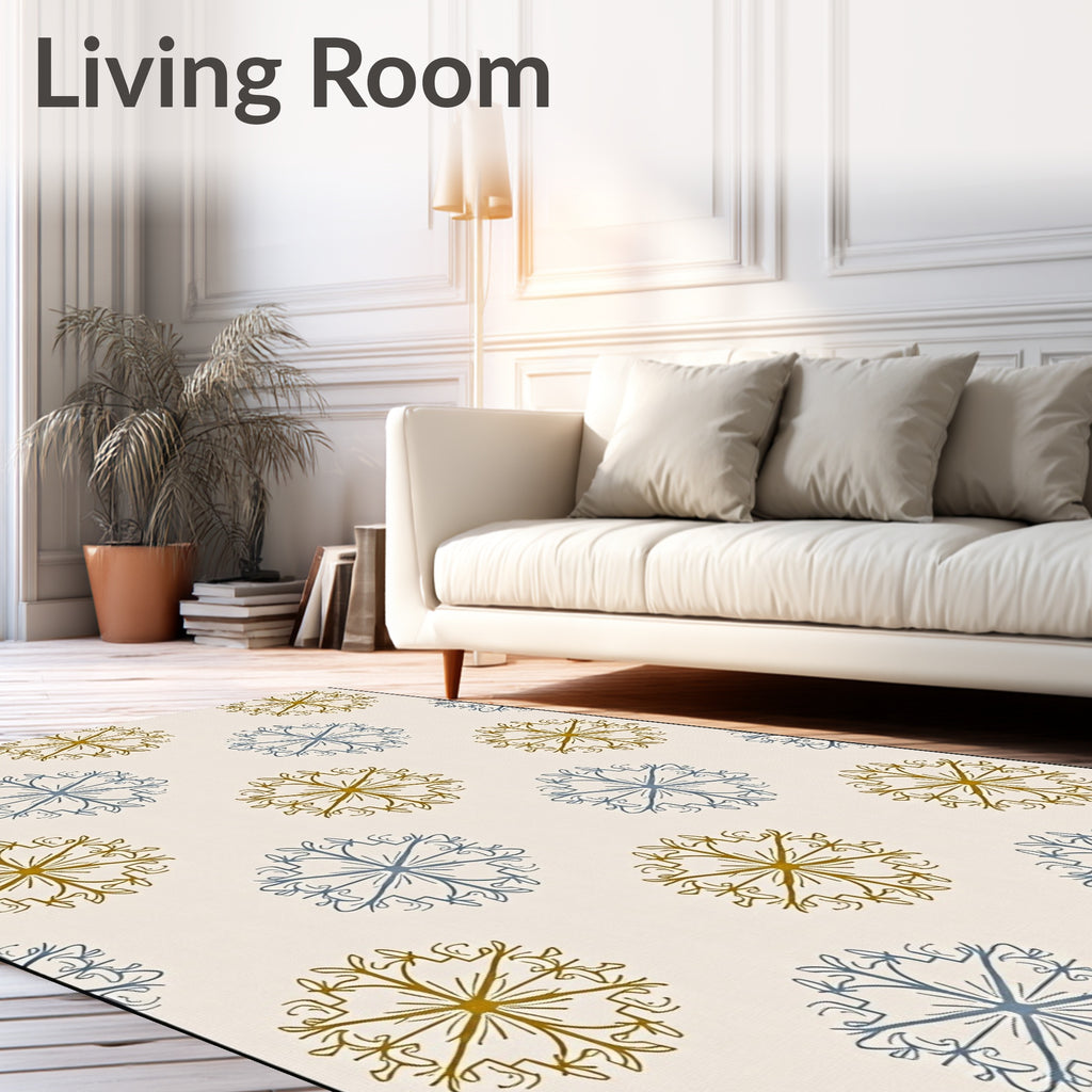 Golden Blue Snowflake Medallion Rug