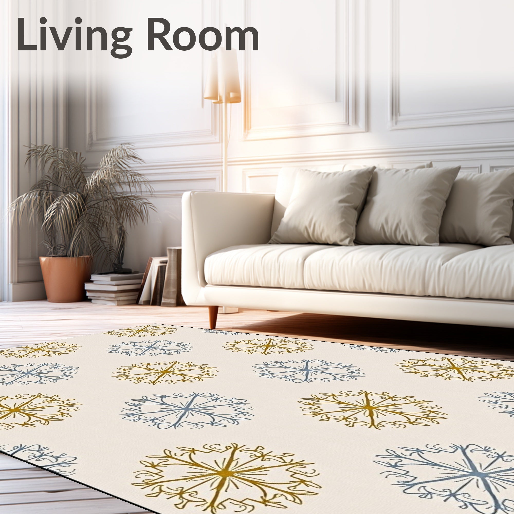 Golden Blue Snowflake Medallion Rug