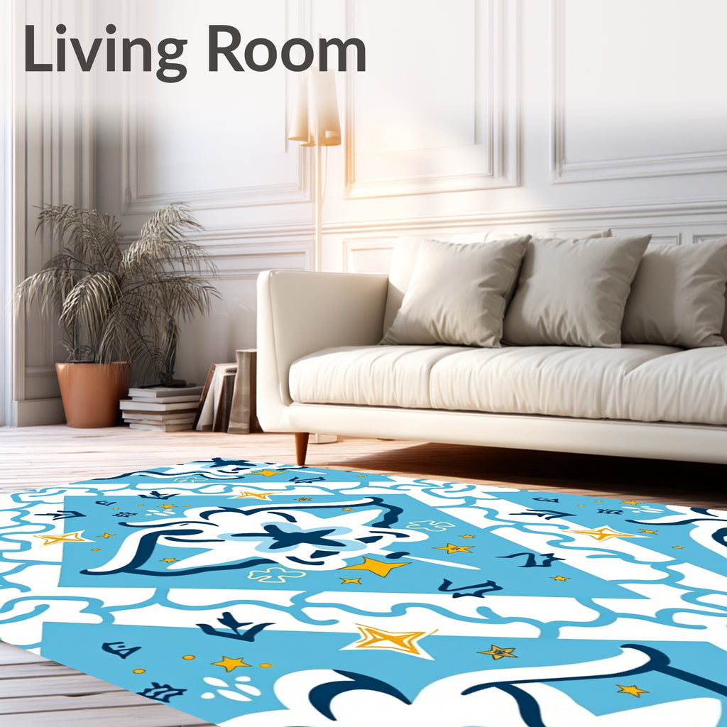 Azure Geometric Starburst Abstract Rug