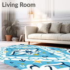 Azure Geometric Starburst Abstract Rug