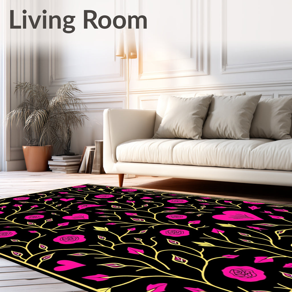 Hot Pink Heart Rose Vine Rug