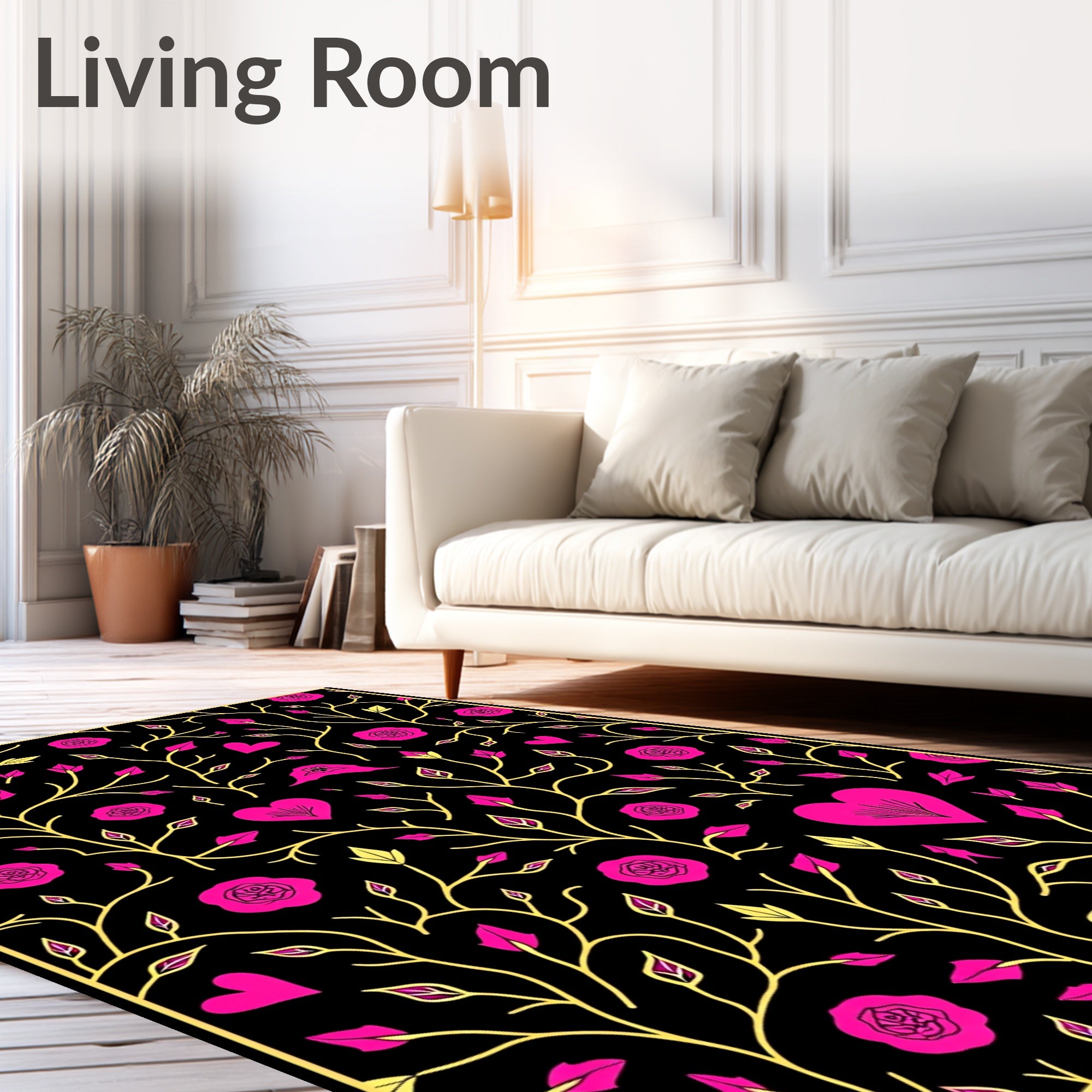 Hot Pink Heart Rose Vine Rug