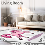 Playful Pink Horse Whimsical Border Rug