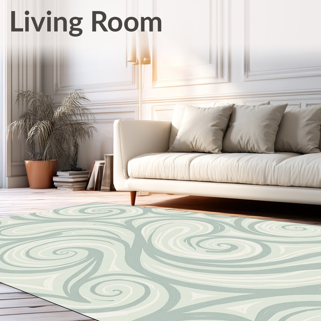 Cool Blue Swirl Abstract Fluid Rug