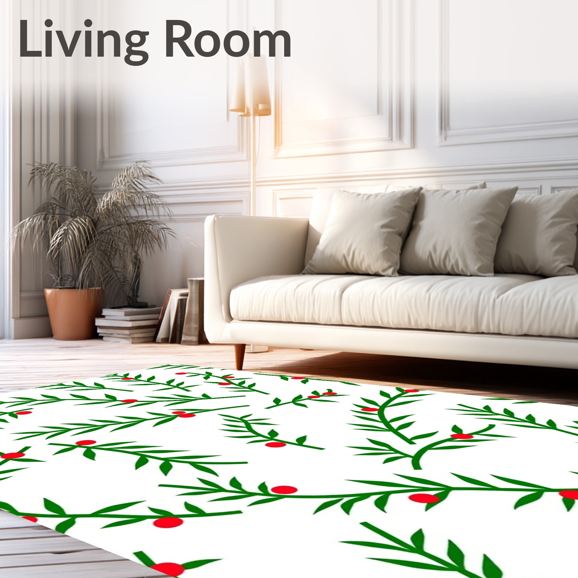 Green Twig Red Berry Scattered Rug
