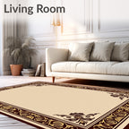 Ornate Burgundy Gold Floral Border Rug