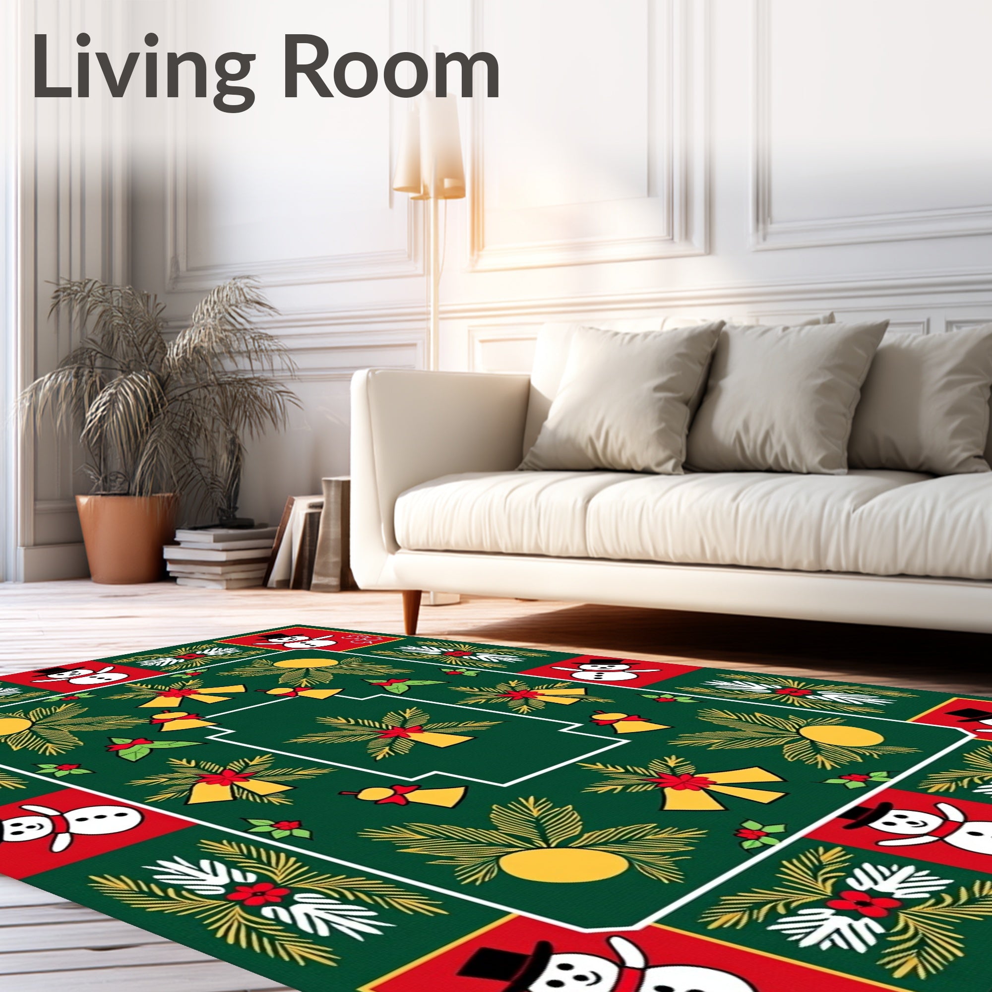 Festive Snowmen Jingle Bell Evergreen Garland Rug