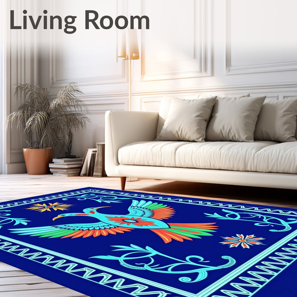 Vibrant Blue Twin Bird Floral Rug