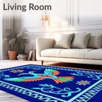 Vibrant Blue Twin Bird Floral Rug