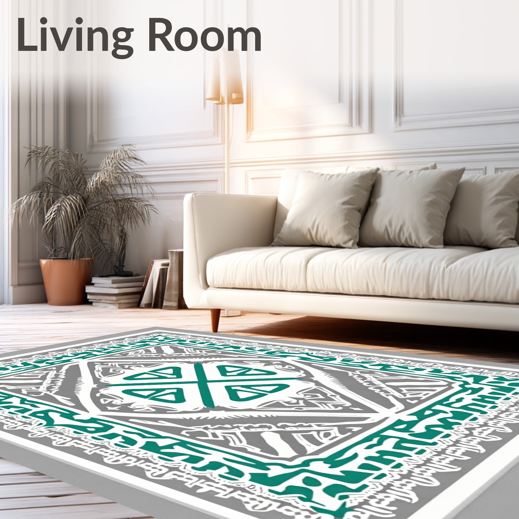 Emerald Teal Abstract Square Medallion Rug