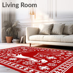 Red Snowy Dog Snowflake Border Rug