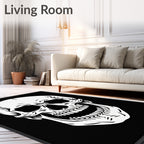 Gothic White Skull Black Background Rug