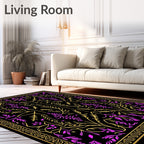 Ornate Gold Magenta Foliage Border Rug