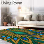 Vibrant Teal Peacock Feather Display Rug