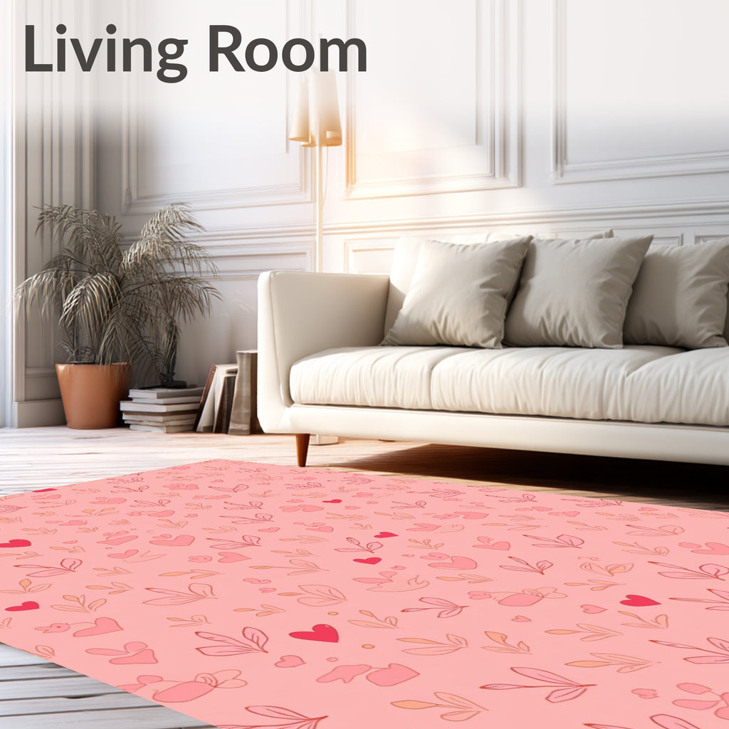 Pink Hearts and Leaves Garden Rug