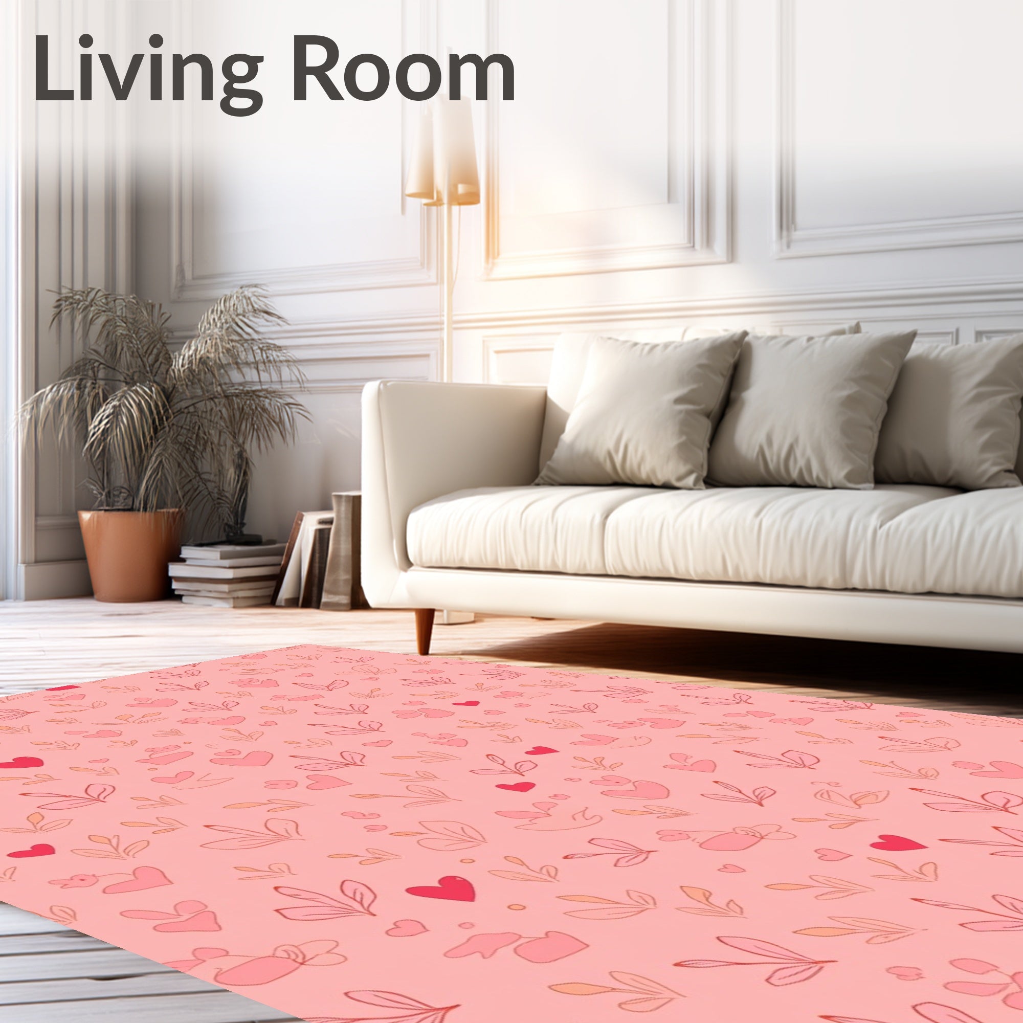 Pink Hearts and Leaves Garden Rug