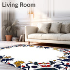 Elegant Navy Red Gold Floral Frame Rug
