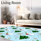Winter Snowman Christmas Tree Snowflakes Rug