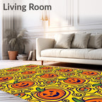 Orange Pumpkin Faces Yellow Swirl Rug