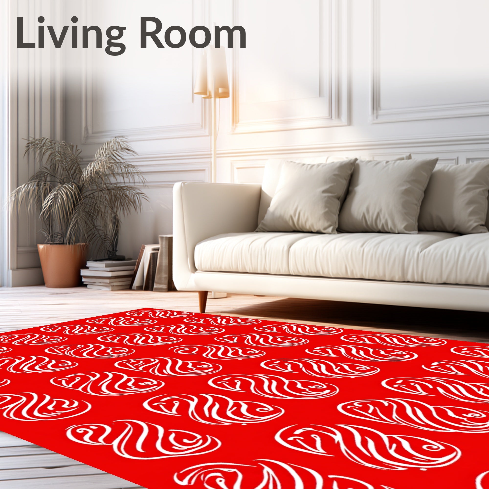 Crimson white swirling flame medallion Rug