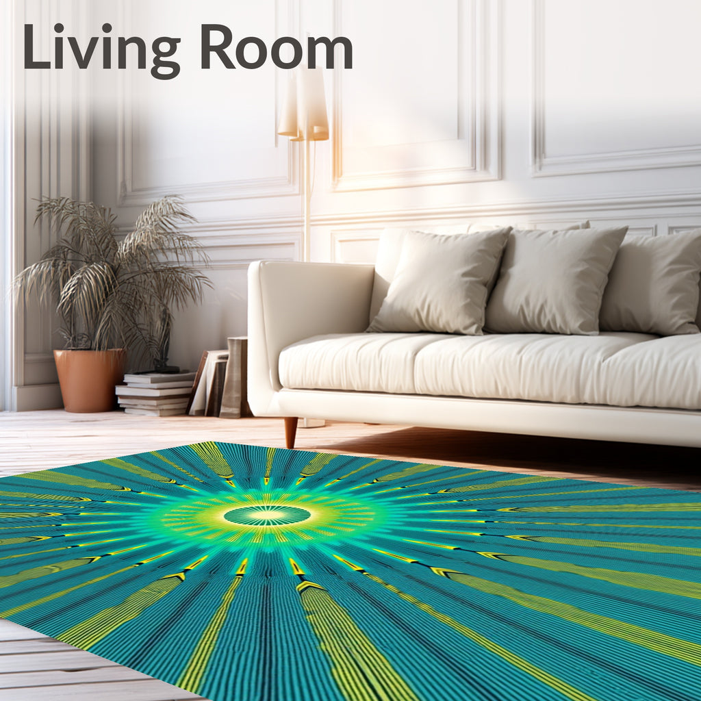 Teal Yellow Sunburst Radial Rug