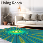 Teal Yellow Sunburst Radial Rug