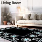 Black White Aqua Snowflake Frame Rug