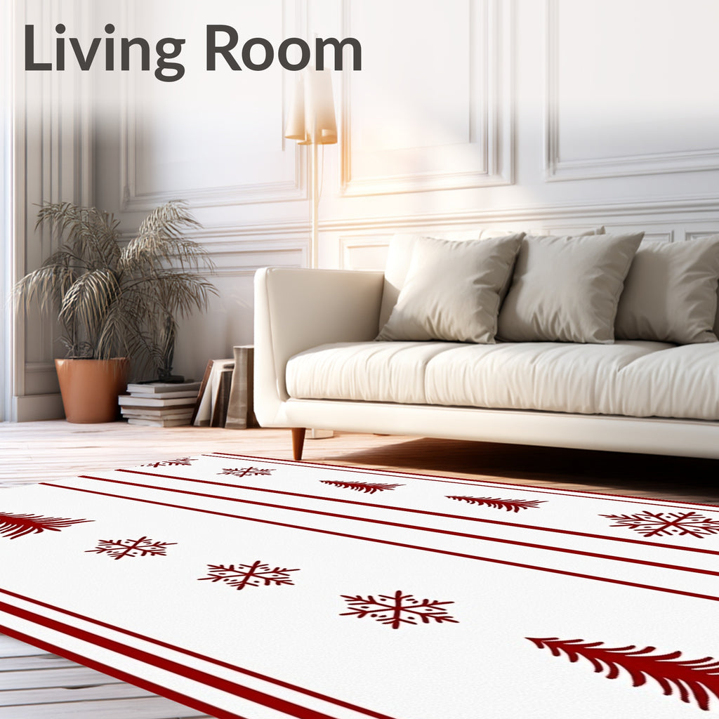 Rustic Red Stripe Pine Snowflakes Rug