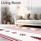 Rustic Red Stripe Pine Snowflakes Rug