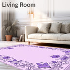 Lavender Butterfly Floral Scroll Border Rug