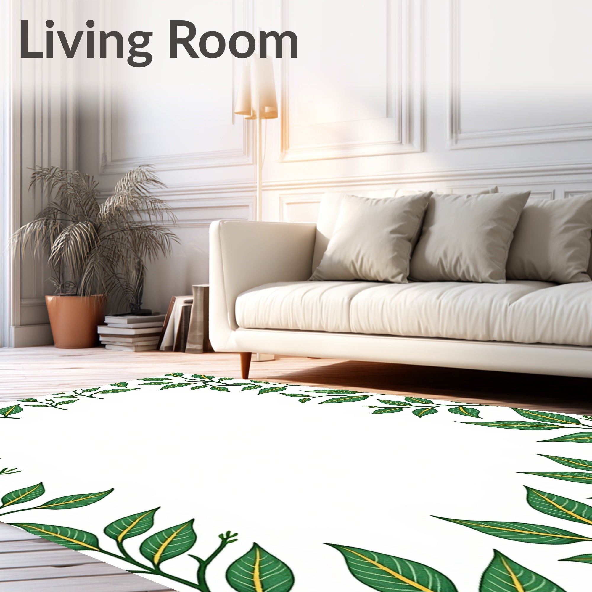 Lush Green Leafy Vine Border Rug
