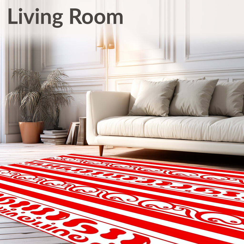 Red White Stripe Organic Border Rug