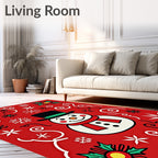 Jolly Snowman Red Holly Snowflake Rug