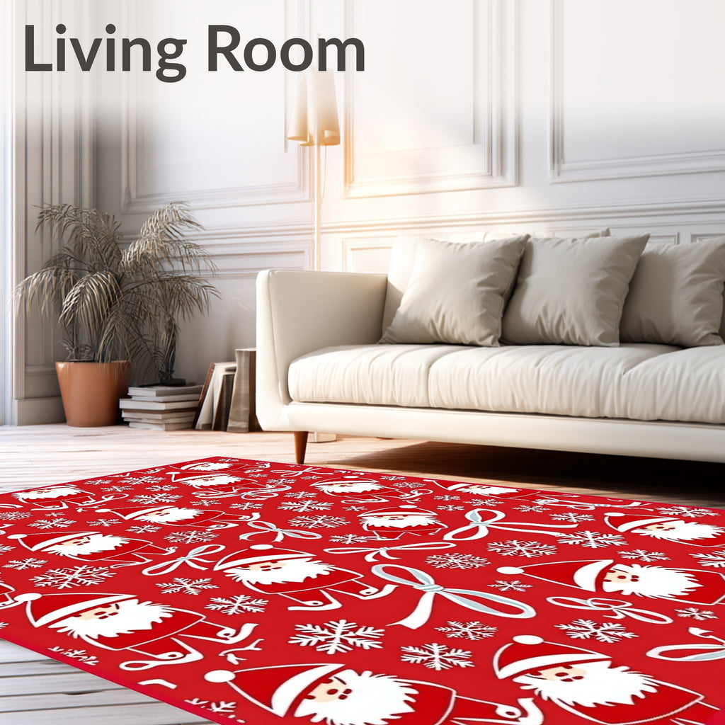 Whimsical Red Santa Snowflake Bows Rug