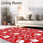Whimsical Red Santa Snowflake Bows Rug