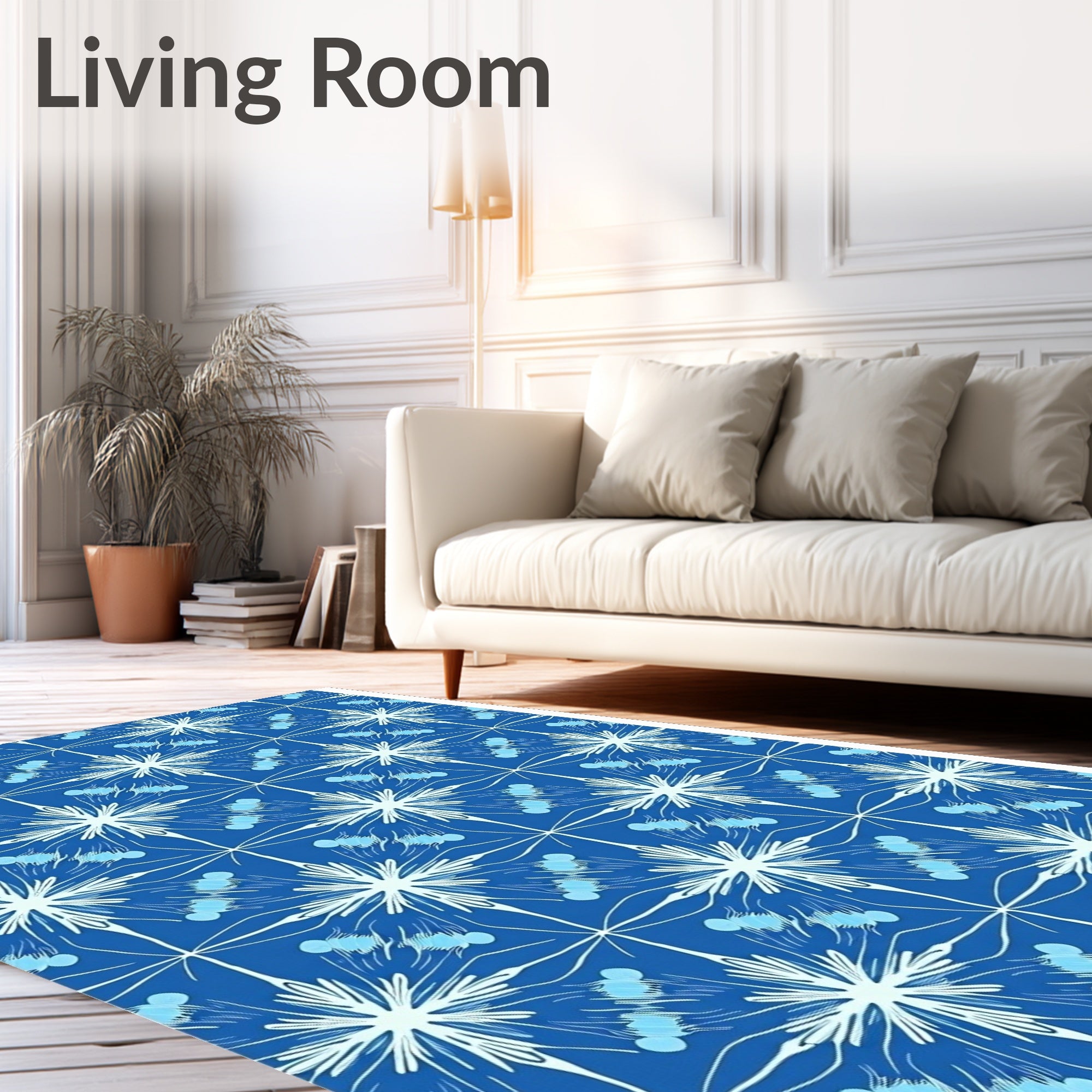 Luminous Blue Starburst Jellyfish Repeat Rug