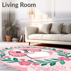 Pink Cavalier Puppy Floral Wreath Rug