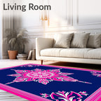 Vivid Pink Floral Starburst Navy Rug