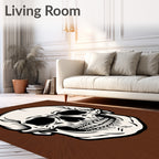 Creepy White Skull Brown Sunburst Rug