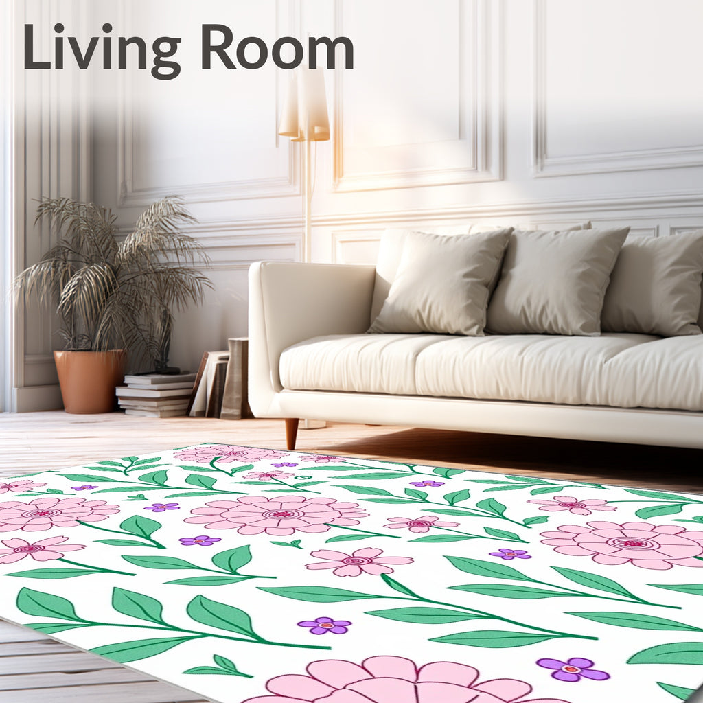 Pink Daisy Floral Branch Garden Rug