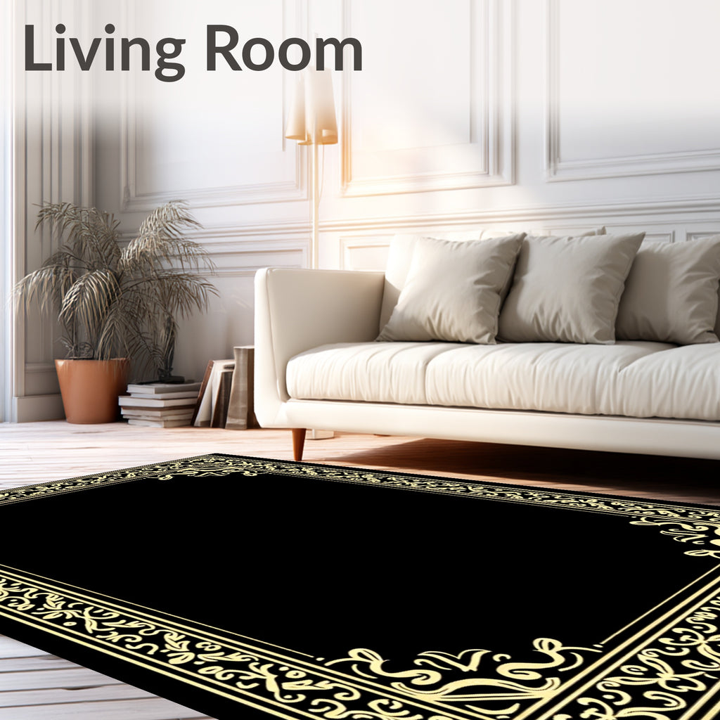 Golden Baroque Scroll Border Rug