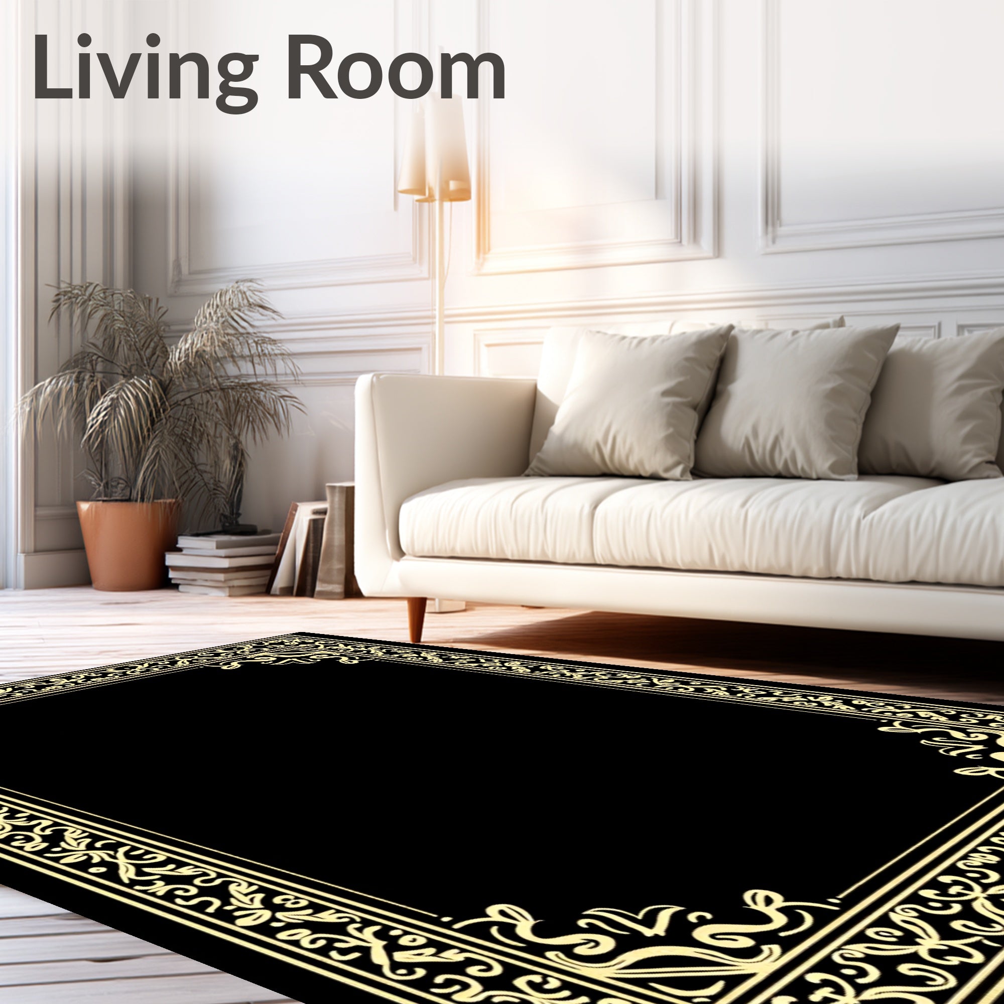 Golden Baroque Scroll Border Rug