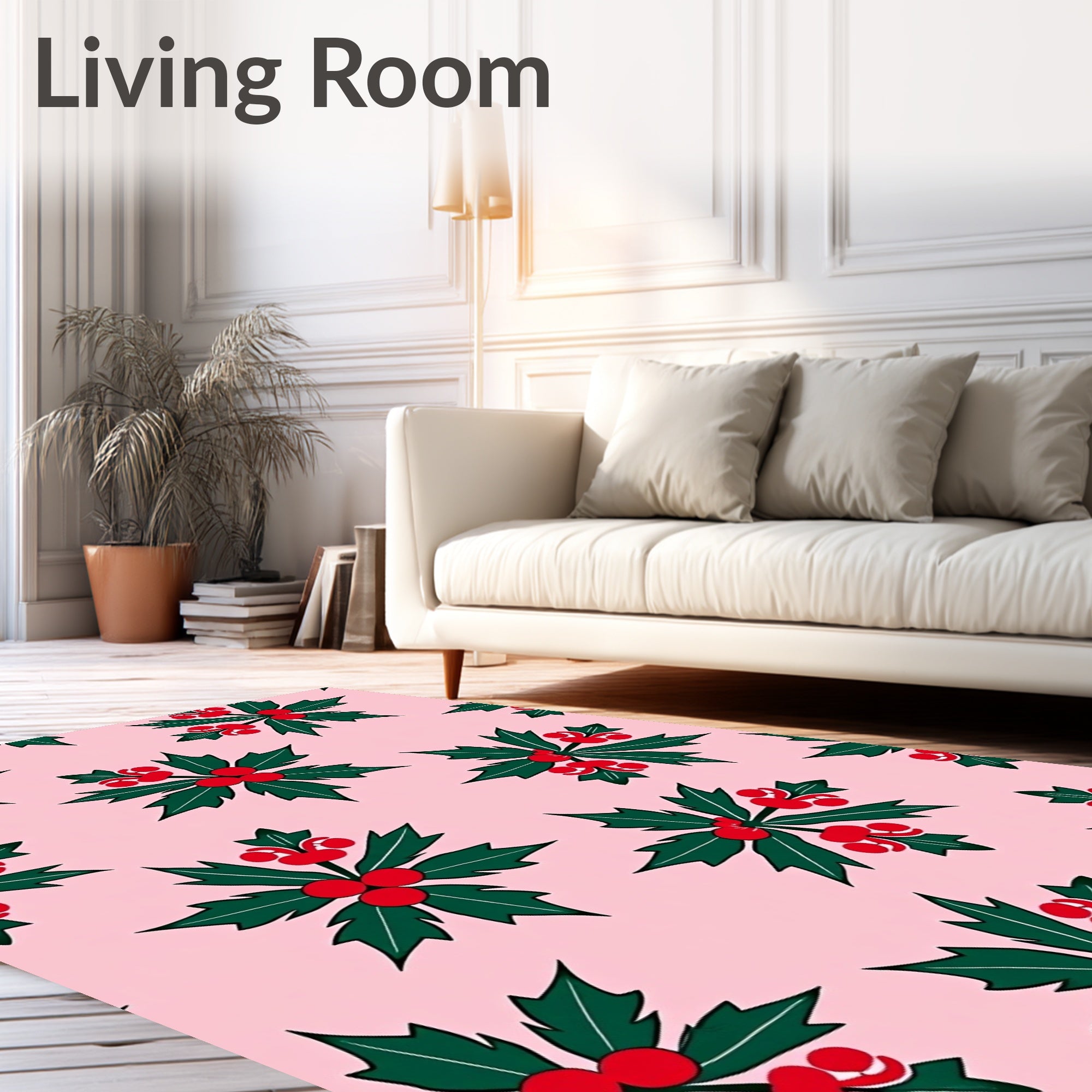 Pink Holly Berry Christmas Accent Rug