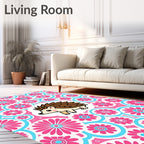 Playful Pink Blue Floral Hedgehog Rug