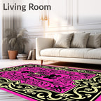 Pink Black Skeleton Floral Ornate Rug